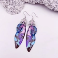 S925 silver butterfly earrings with purple and blue gradient resin wings and silver floral patterns - Blue Painted-Silver Foil
