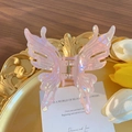 Elegant large pink iridescent butterfly hair claw clip with pearlescent finish for women - Iridescent Pale Pink