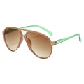 Retro pilot sunglasses with brown frame and green temples featuring gold T logo - Regular / Jelly Tea Frame / Gradient Tea Lens
