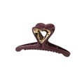 Pince à cheveux cœur rouge vin élégante avec bordure en métal doré pour femmes - Emballage en vrac / 9.5CM / Bordeaux