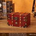 Vintage small red wood storage box with antique bronze metal lock and corner protectors - Buckle / Small / Red
