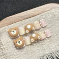 Set di unghie finte fatte a mano con simpatico orsetto marrone e nail art 3D per bambini - Extra Piccolo (XS) / C84-Unghie per bambini