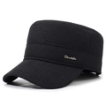 Men's winter cadet hat in black fabric with metal logo and warm ear protection - Adjustable / Black