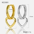 Orecchini a cuore in argento 925 finitura oro e argento con dimensioni dettagliate - Stile Cuore Minimalista Lucido (KE23001) / Oro