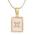Gold-plated stainless steel necklace with Gemini pendant and pink shell inlay - Gemini / Pink Mother of Pearl