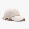 Classic beige cotton baseball cap with curved brim and adjustable strap in side view - Adjustable / Beige