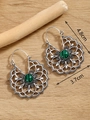 Vintage silver filigree drop earrings with green stone inlay and 4.8cm length detail - Silver FX735 With Turquoise