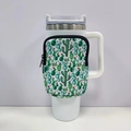 Detail of neoprene 40oz tumbler sleeve with cactus print and functional zipper pocket - No. 12 Cactus