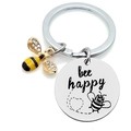 Portachiavi Bee Happy con ape smaltata e ciondolo inciso in acciaio inossidabile - Stile 30Y002-1