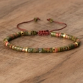 Unakite stone beaded bracelet with gold spacers and adjustable red braided cord - No.30 Unakite