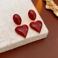 Elegant wine red heart earrings with gold trim and glossy enamel finish - 925 Sterling Silver Earring Post-Red (Heart Shape)