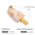 Golden ice cream pendant with pink heart and white marble enamel in stainless steel - PJ92402-Ice Cream