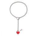 Silver stainless steel Cuban chain necklace with red heart lock pendant and key detail - Heart Lock Red 8mm 63cm