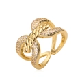 Verstellbarer 18K vergoldeter Kupferring mit funkelndem Zirkonia und gedrehtem Seildesign - Einstellbar Offen / Gold Verflochtener Seilstil (14278)