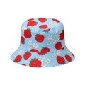 Light blue bucket hat with strawberry print and floral patterns for sun protection - Light Blue Strawberry (H)