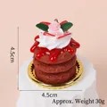 Pink waffle cream dessert keychain charm with a realistic strawberry rose topping - Gold Bead Chain / 035 Coffee Red Cream Cake