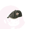 Vintage dark gray-green washed cotton newsboy cap with white contrast stitching and embroidery - Green Patch