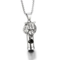 Collana con ciondolo a fischietto testa di leone in acciaio inossidabile argento - Ciondolo a Fischietto a Testa di Tigre (KP99012)