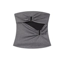 Top bandeau en tricot argenté avec découpes et perles métalliques sur fond blanc - XS / Gris