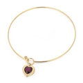Goldenes Edelstahl-Collier mit Herzanhänger und einem violetten Glasstein im Zentrum - Gold Dunkellila Herz Stil (KN233254-Z)