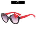 Kids' round sunglasses with black frames, red bow accent and purple gradient lenses - Black Frame Red Leg