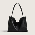 Sac fourre-tout minimaliste en cuir souple noir avec grande capacité et longues anses - Noir