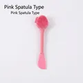 Dual-ended silicone face brush with scrubbing head and spatula in pure pink color - Double-headed Knife-shaped / Pink