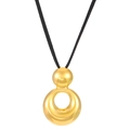 Irregular gold ring pendant necklace with black cord cord on a clean white background - 18K Gold Plated Stainless Steel Ball Necklace (0542)