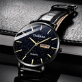 Men's business quartz watch with blue starry sky dial and black leather strap - 070 Black Leather Strap Starry Sky Dial