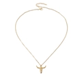 Gold stainless steel bull head skull pendant necklace on a delicate choker chain - Gold