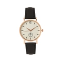 Classic minimalist rose gold quartz watch with black leather strap and small second dial - Black
