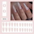 Uñas postizas stiletto largas rosa nude con brillo, modelo W838, set de 24 piezas - W838 Aurora Stiletto (Tipo Pegamento)