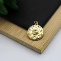 Gold round pendant with sun and moon engraving and multicolored stones - Sun Moon Smiling Face Style
