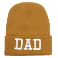 Winter mustard yellow knitted beanie hat featuring white DAD embroidery on cuffed brim - DAD / Khaki