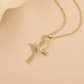 Elegant 925 sterling silver necklace with a gold-plated heart and cross pendant with stones - Heart Cross Style (D685) / Gold