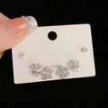 Three-piece silver S925 silver needle stud earring set with flower, bow, and zircon designs - Silver-Rhinestone Flower Set (80#)