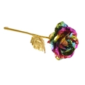 Rose artificielle en feuille d'or arc-en-ciel avec pétales irisés et tige dorée - Fleur Nue / Multicolore / Rose Nue En Feuille d'Or Arc-en-ciel