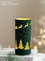 Grüne Weihnachtsleuchte mit goldenen Rentier-Ausschnitten, 15cm hoch, Batteriebetrieb - Zylindrischer Stil / Dunkelgrün
