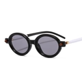 Retro oval sunglasses with black frame and white temples in a sleek punk style - Black Frame Light Grey Lens (C2)