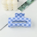 Blue and white checkerboard pattern large rectangle hair claw clip for thick hair - Large (9cm/8.1cm) / Blue