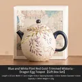 Blue and white porcelain teapot with hand-painted gold wisteria and 145ml capacity - Dragon Egg Teapot [Gift Box]