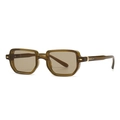 Retro square olive green acetate sunglasses with light brown lenses and gold arrow details - C3 Olive Green
