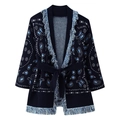 Damen Strickjacke in Marineblau mit Paisley-Jacquard-Muster und Fransen-Details - S / Marineblau Paisley
