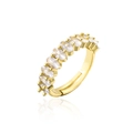 Bague ouverte plaquée or 18K avec zircone ovale et cristaux étincelants sur fond blanc - Ouvert Réglable / Or + Zircone Blanc Clair