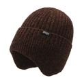 Gorro de punto chenilla marrón oscuro para hombre con orejeras y parche SPORT - Talla única / café