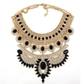 Detail of bohemian gold statement necklace with black gemstones and crystal accents - Adjustable / Black Gold Multi-layer Necklace