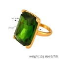 Gold plated geometric ring featuring a large emerald cut green zircon stone - US 6 / Rectangular Zirconia Ring (A590) / Gold Green Zirconia
