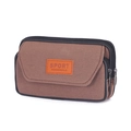Men's dark brown canvas sports waist bag with multi-layer zippers and belt loop - Coffee Horizontal 2 Layers