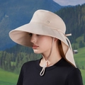 Women's pink wide brim sun hat with neck flap protection and adjustable chin strap - Oatmeal(8901)