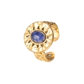 Bague rétro dorée avec pierre bleue ovale et motif de rayons de soleil vintage - R740 Bague Ouverte Style Lapis